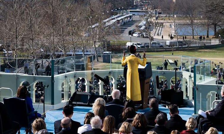 Amanda speaking at President Joe Biden's Inauguration